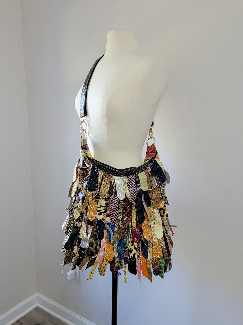 Color Matching Patchwork Fringed Leather Crossbody Bag Colorful Large Tote Bag